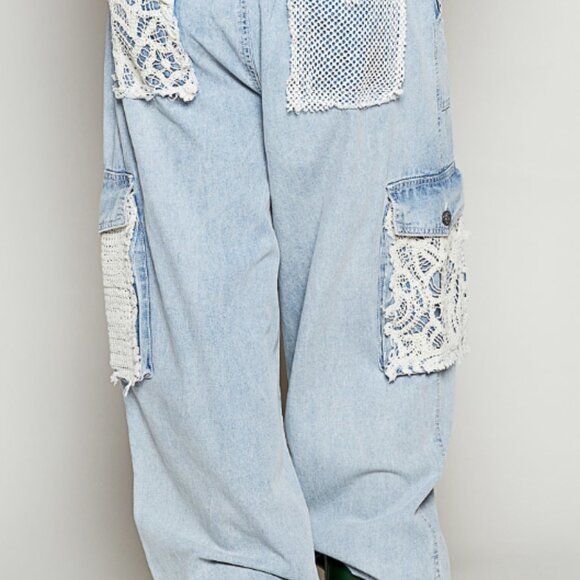 #593❤️POL CARGO JOGGERS 100% COTTON WITH CROCHETED OVERLAY POCKETS - Picture 4 of 13